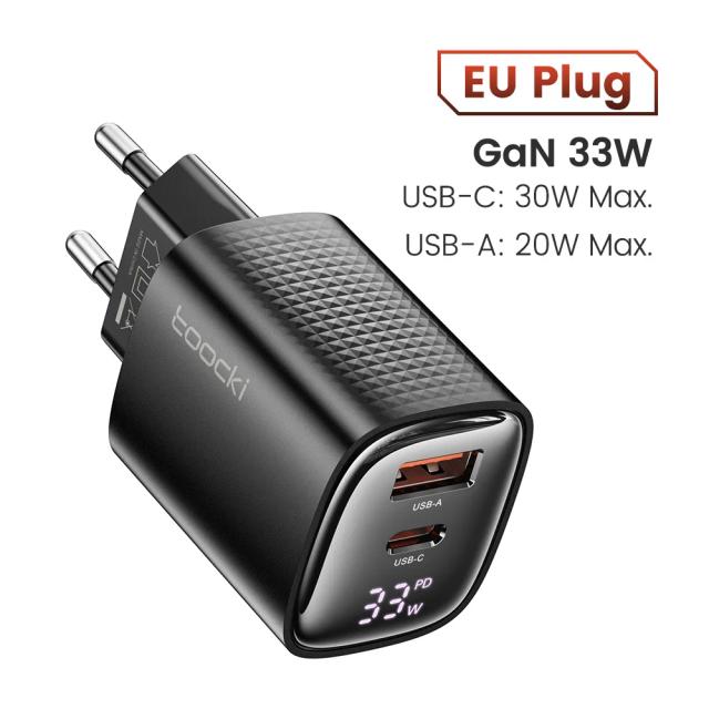 Toocki Carregador USB C GaN 67W com Display Digital Carregamento Rápido PD QC para iPhone Samsung Xiaomi
