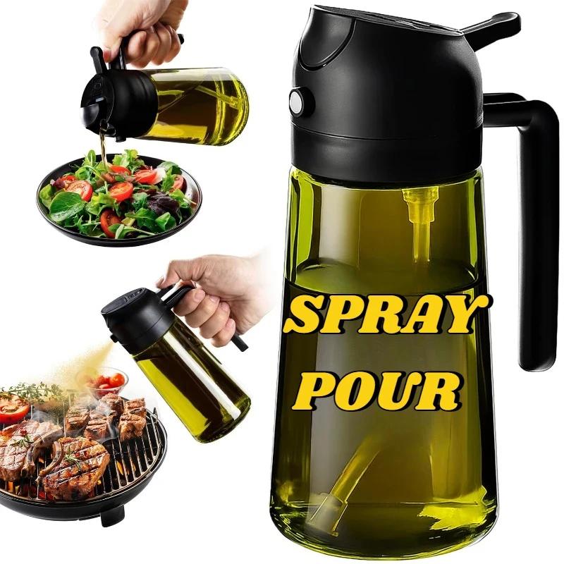 Dispensador de Azeite em Garrafa Plástica para Utensílios de Cozinha, Acessórios para Fritadeira a Ar, Pulverizador de Azeite, Verde Escuro com Bloqueio de Luz para Cozinhar - Image 1
