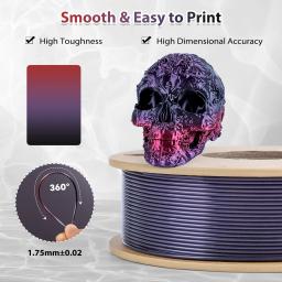 250g Filamento PLA Arco-Íris Seda 1.75mm - PLA Brilhante Degradê para Impressora 3D - Compatível com Maioria das Impressoras (Preto/Vermelho/Roxo) - Image 4