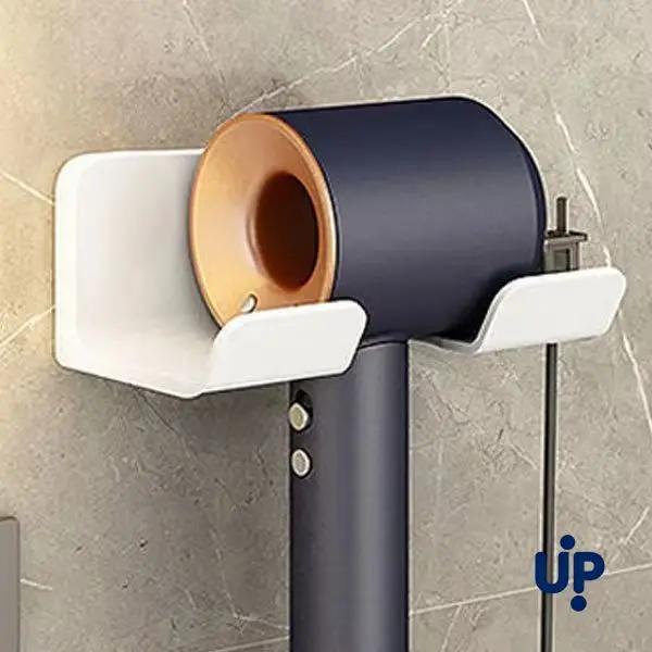 Suporte de Parede para Secador de Cabelo Sem Furos Organizador Branco/Preto