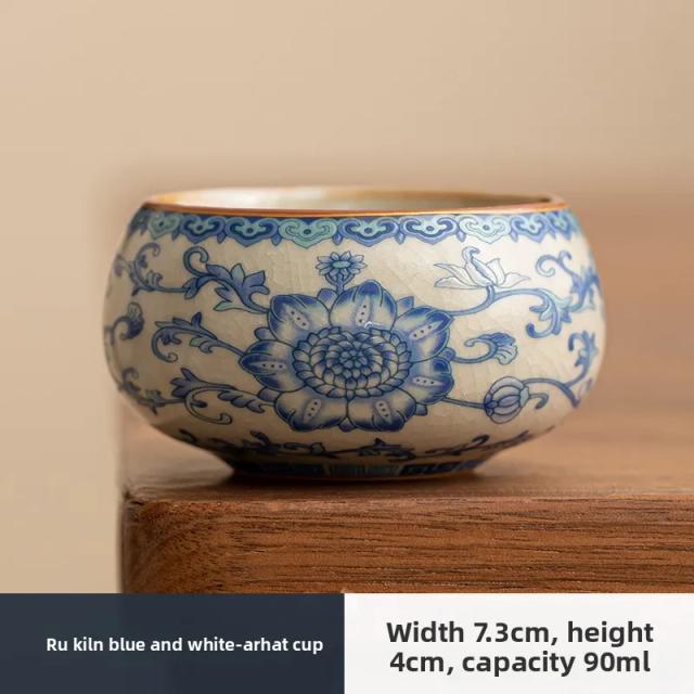 Xícara de Chá Pu'er Azul e Branco Ru Kiln, Xícara Individual de Cerâmica, Xícara Pessoal Especial Simples para Degustação de Chá, Conjunto de Chá Kung Fu