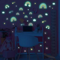 Adesivos de parede luminosos de desenho animado que brilham no escuro, fluorescente, arco-íris, decalque de parede para quartos de crianças, quarto, teto, berçário, decoração de casa - Image 2