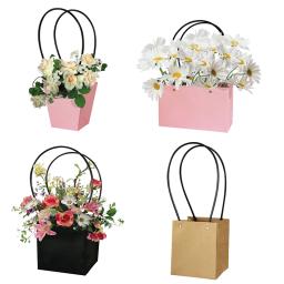 Caixas De Flores Portátil, Impermeável, Papel Kraft, Caixa De Buquê Com Alças, Caixa De Presente De Festa De Casamento Rose, Decors De Festa De Aniversário - Image 6