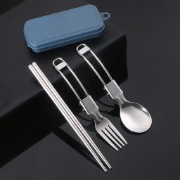 Talheres de piquenique utensílio de acampamento fácil armazenamento design dobrável seguro e seguro colher pauzinhos garfo conjunto aço inoxidável - Image 1