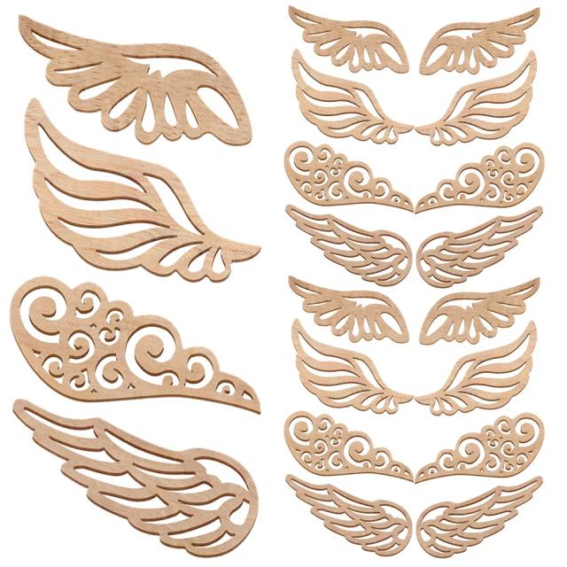 40 peças recortes de asa de madeira formato de anjo fatias de madeira inacabadas para artesanato diy ornamento suprimentos para festa de natal decoração suspensa