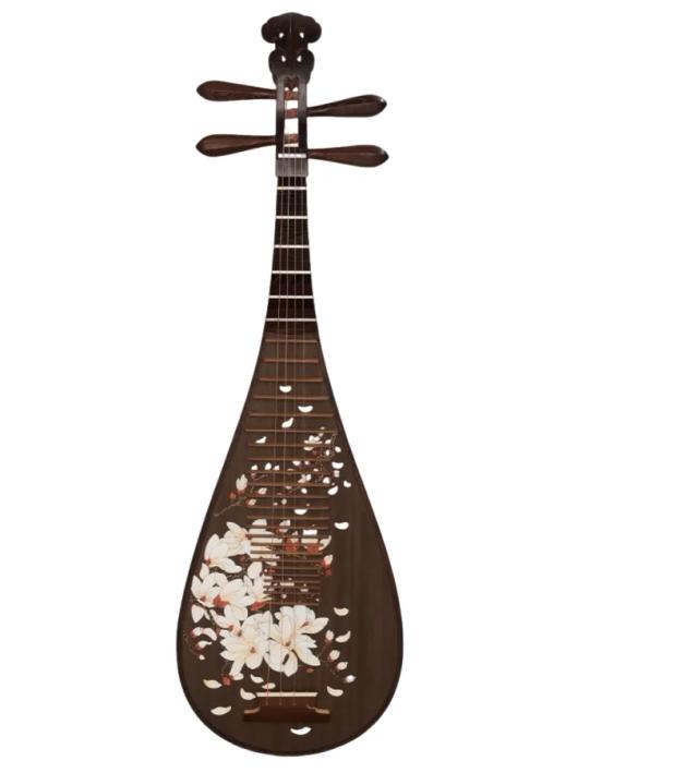 Pipa Wengué Magnólia Padrão Flor Instrumento de Cordas Chinês Profissional