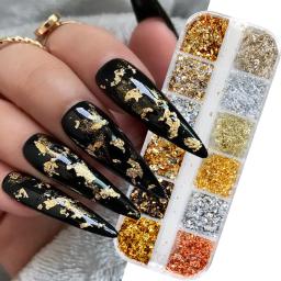 12 cores folhas de ouro lindas unhas glitter flocos de alumínio aleatórios paillette chip design de unhas brilhantes brilhantes decoração de arte de unhas - Image 2