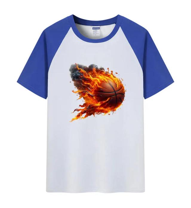 Camisetas Masculinas com Estampa de Basquete em Algodão Puro, Camiseta de Manga Curta com Detalhe nos Ombros, Camiseta Colorida para Homens