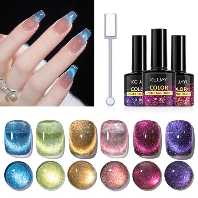 Conjunto de Esmalte Gel Olho de Gato Reflexivo Magnético 6 Peças