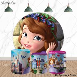 Fundo Redondo Sofia a Primeira para Festa de Aniversário de Menina, Chá de Bebê, Decoração Fotográfica de Castelo, Capa de Cilindro para Fotos - Image 1