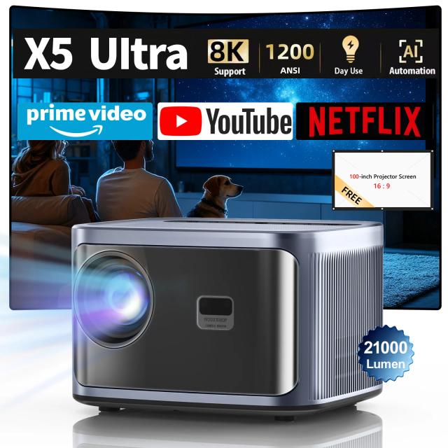 Projetor Fintex X5 Ultra 8K/4K 1200 ANSI Android 9.0 WiFi6 BT5.4