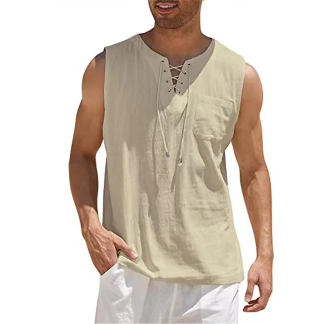 Camisa Masculina de Linho de Algodão Retrô com Decote V - Leve e Estilosa