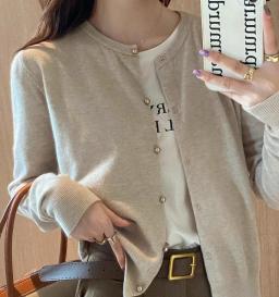 Cor sólida de malha para mulheres cardigan coreano único breasted manga longa jumper mulher em torno do pescoço todos os jogos cardigans outwear - Image 4