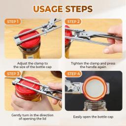 Abridor de Jarros Ajustável em Aço Inoxidável, Abridor de Garrafas Profissional, Utensílio de Cozinha para Abrir Tampas Apertadas, Ideal para Idosos com Artrite - Image 5