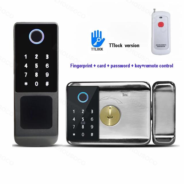 Tuya wifi dupla face fechadura de impressão digital à prova dwaterproof água ao ar livre portão senha cartão rfid keyless fechadura da porta inteligente