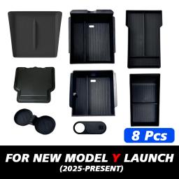 TEKSY 1/2/3/4/6/7/8 peças para Tesla Novo Modelo Y 2025 2026 Juniper ABS com tapete antiderrapante de silicone para console e caixa de armazenamento do apoio de braço - Image 6