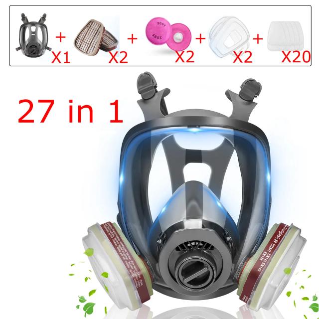 Respirador químico de sobrevivência de máscaras de gás de rosto completo com filtro de 40mm, máscara de gás respirador de rosto inteiro com filtro de carvão ativado de 40mm