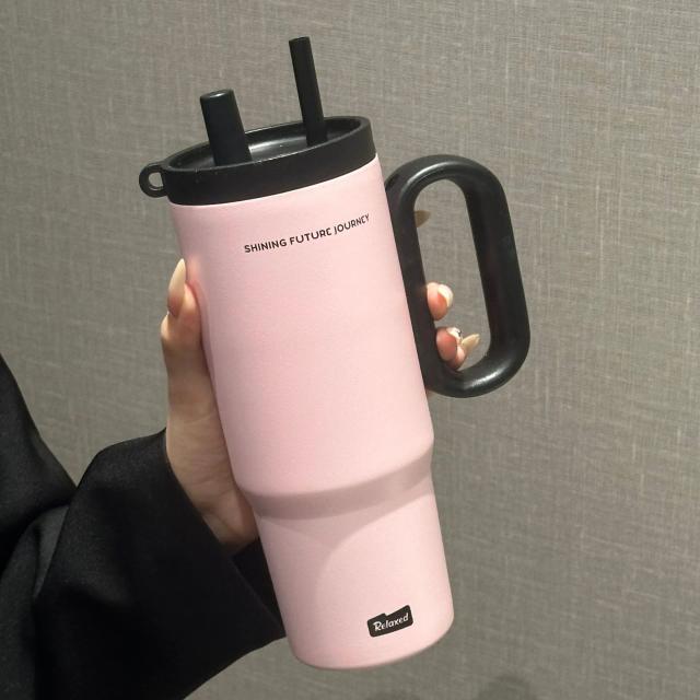 Copo Térmico de Aço Inoxidável 720ml com Canudo e Alça para Bebidas Geladas ou Quentes
