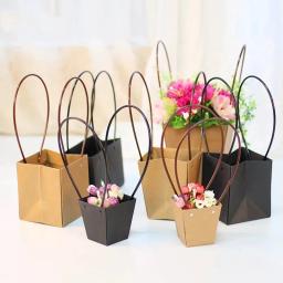 Caixa de flores portátil à prova d'água, saco de presente prático, bolsa kraft, casamento, rosa, festa, caixa de presente, embalagem para doces, bolo, aniversário - Image 2