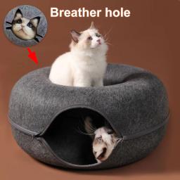 Interativo redondo pequeno gato túnel ninho de feltro gatinhos cama casa scratcher gato donut dormir brinquedo para animais de estimação para gatos - Image 1