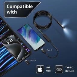 Câmera endoscópica de porta dupla para iphone, ios, android, 1920p, hd, 3 em 1, à prova d'água, ferramentas de inspeção de motor automotivo, esgoto - Image 3