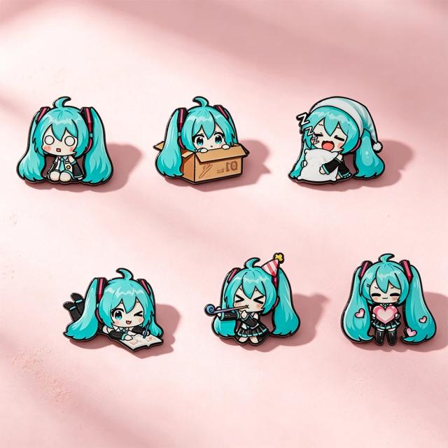 Conjunto 6 Pins Esmalte Kawaii Vocaloid Múltiplas Poses