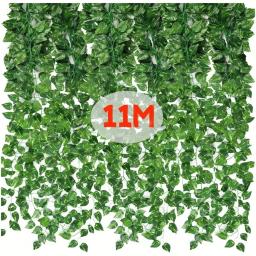 Guirlanda de Folhas de Hera Verde Artificial 4/10M, Planta Falsa Pendente para Decoração de Parede de Jardim, Casamento, Festa e Casa - Image 1