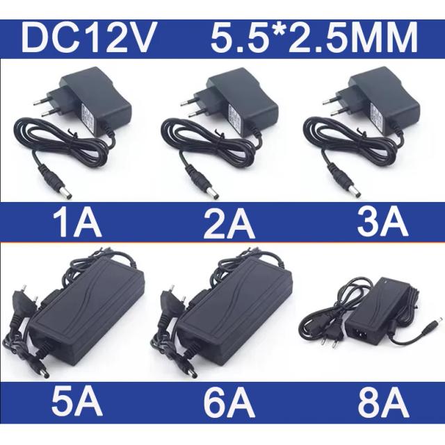 Adaptador de Energia Universal AC 110-240V para DC 12V Fonte Conversora 1A a 8A com Plugues EU/US/UK/AU
