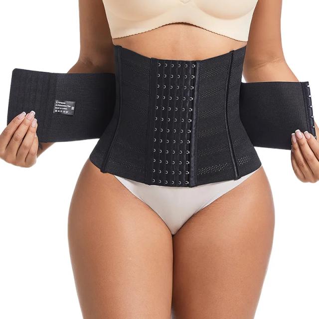 Cinta Modeladora Corset Redutora de Cintura e Abdômen Duplo com 7 Ossos de Aço e Botão de Camada Dupla
