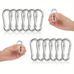 Conjunto de mosquetões de aço inoxidável de 12 peças, 6x60mm, capacidade de carga de 180kg, galvanizado resistente à ferrugem, multiuso para atividades ao ar livre - Image 1