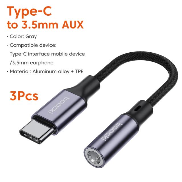 Toocki Adaptador USB Tipo C para 3.5mm Fone de Ouvido AUX Áudio Huawei Xiaomi 10cm