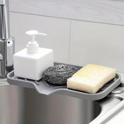 Pia bandeja de silicone com dreno sabão esponja armazenamento titular bancada pia purificador escova sabão rack armazenamento cozinha organizador - Image 6
