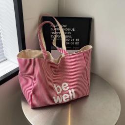 Casual grande listra bolsa de ombro feminina 2025 nova moda commuter sacola alta capacidade bolsa lona para juventude bolso mujer - Image 5