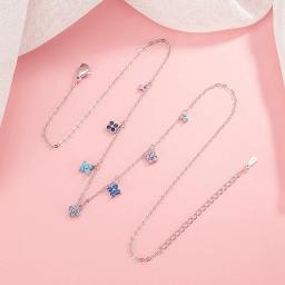 Pulseira e Tornozeleira de Prata Esterlina 925 Nova com Diamante Brilhante em Forma de Trevo de Quatro Folhas Multicolorido para Mulheres Acessórios de Colar Presente - Image 3