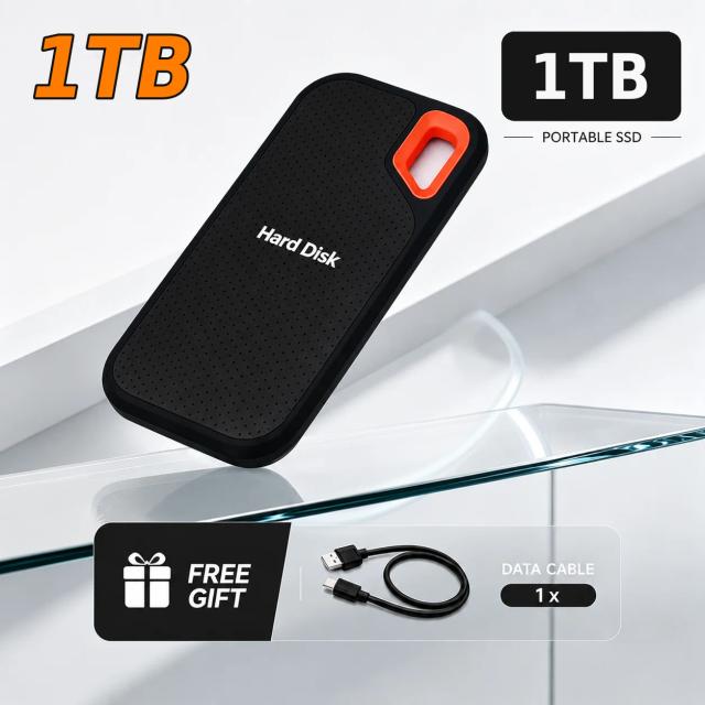 Disco Rígido Externo de 1TB, SSD Portátil de 2TB, Disco Rígido de Alta Velocidade USB-C, Dispositivo de Armazenamento Original para Laptop/PC/Telefone/Mac
