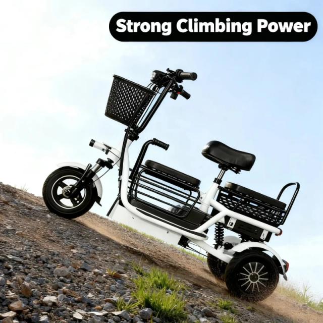 Scooter Elétrico Duplo Motor 800W Carga 300kg 48V Triciclo Adulto 3 Rodas
