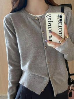 Cor sólida de malha para mulheres cardigan coreano único breasted manga longa jumper mulher em torno do pescoço todos os jogos cardigans outwear - Image 1