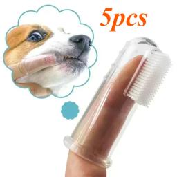 5 pçs super macio pet dedo escova de dentes cão escova mau hálito tártaro ferramenta cuidados com os dentes cão suprimentos para animais de estimação cepillo para perro - Image 1