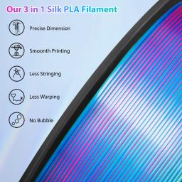 Filamento de impressora 3D PLA de seda tricolor, filamento de impressão 3D multicolorido de 1,75 mm, filamento vermelho, azul e verde, 250 g (0,55 libras) - Image 4