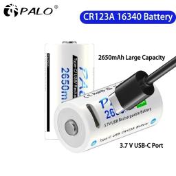 Palo cr123a bateria 2650mwh 16340 rcr123 3.7v bateria recarregável 100% capacidade usb lítio cr123 16350 bateria + cabo tipo-c - Image 1