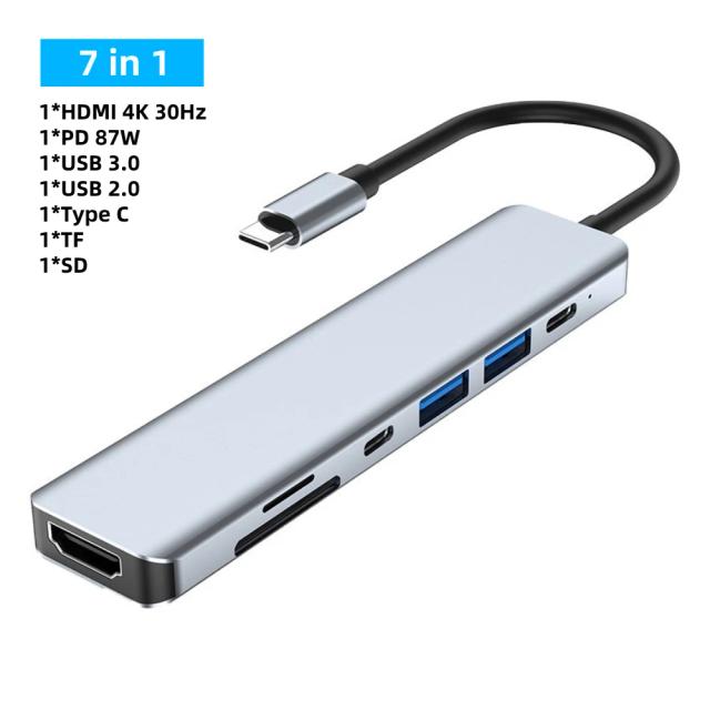 Adaptador USB-C 7 em 1 com HDMI 4K 60Hz, PD e Leitor de Cartão