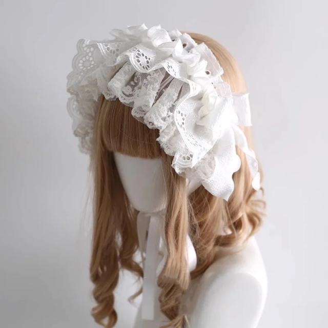 Boneca Branca Lolita Hairband Laço Arco Headwear Empregada Cosplay