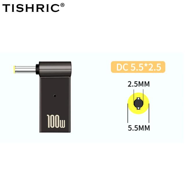 Tishric Adaptador USB-C Fêmea para DC Macho PD 100W 5A para Laptops HP/Lenovo/Dell