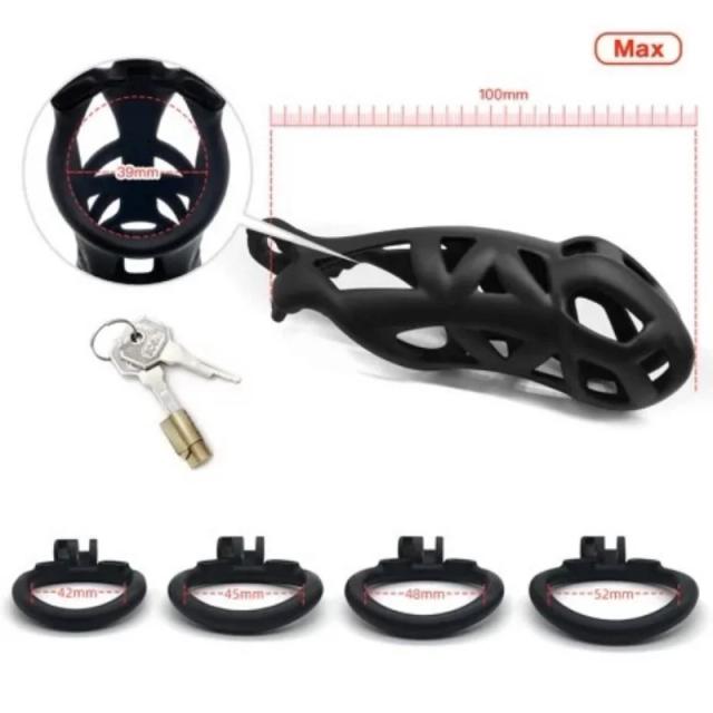 Cadeado de Castidade Cobra Masculino Preto Respirável Brinquedo Sexual para Abstinência SM Gay com Trava