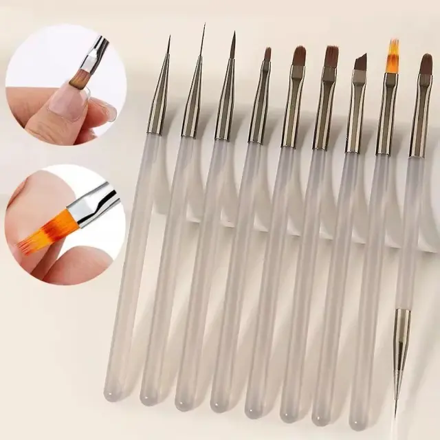 Conjunto 9 Pincéis Gel UV Unhas Extensão Manicure Salão Nail Art