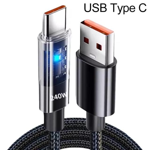 Cabo de Carregamento USB-C 240W com Display LED Digital - Nylon Trançado