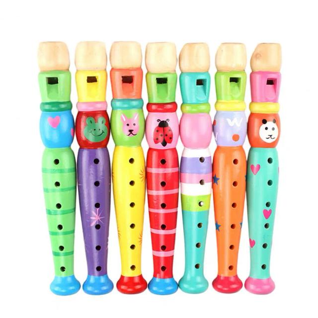 Flauta Colorida com Padrão de Desenho Animado, Brinquedo de Flauta de Madeira Colorida para Crianças e Adolescentes, Instrumento Musical para Educação Infantil