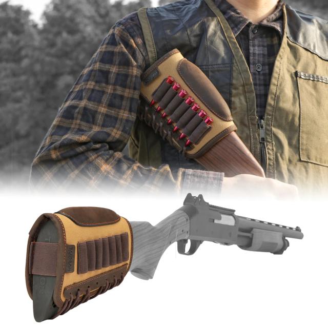 Tourbon lona e couro rifle bochecha resto ajustável arma buttstock capa com cartuchos de munição suporte bala para tiro caça