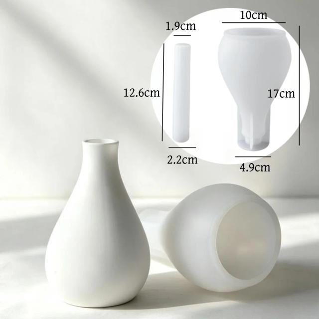 Molde de Silicone para Vaso de Flores em Gesso Aromático com Relevo Vertical 3D, para Concreto, Cimento, Gesso e Decoração com Flores Secas