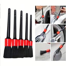 Conjunto de escova para detalhamento de carro, 5 peças-preto e vermelho, ideal para painel, aberturas de ar, rodas e muito mais-alça de plástico durável para eficiência - Image 6